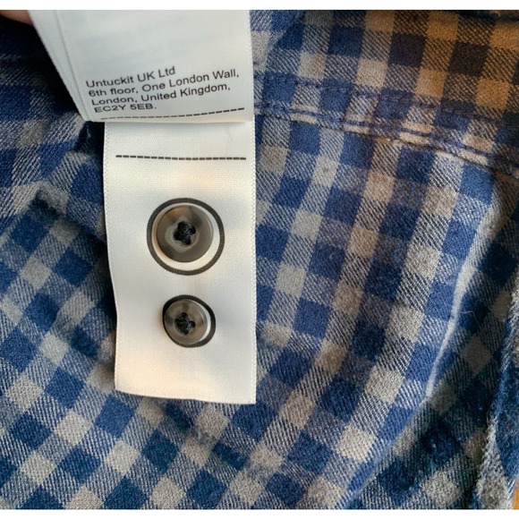 UNTUCKit Shirt Mens Navy Blue Gray Flannel Long Sleeve Button Down Size S - Picture 6 of 10
